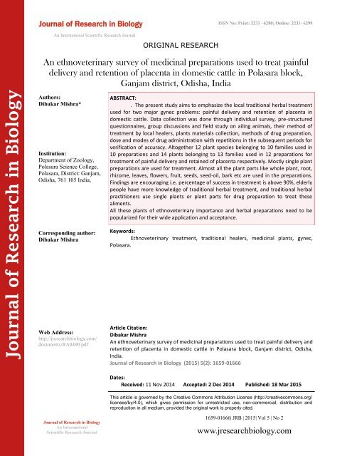 An ethnoveterinary survey of medicinal preparations used to treat painful delivery and retention of placenta