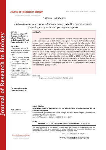 Colletotrichum gloeosporioides from mango Ataulfo- morphological, physiological, genetic and pathogenic aspects