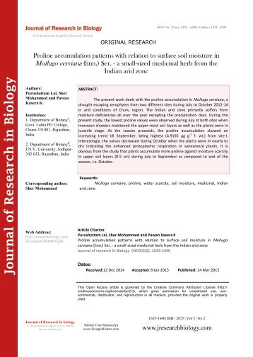 Proline accumulation patterns with relation to surface soil moisture in Mollugo cerviana (L.)