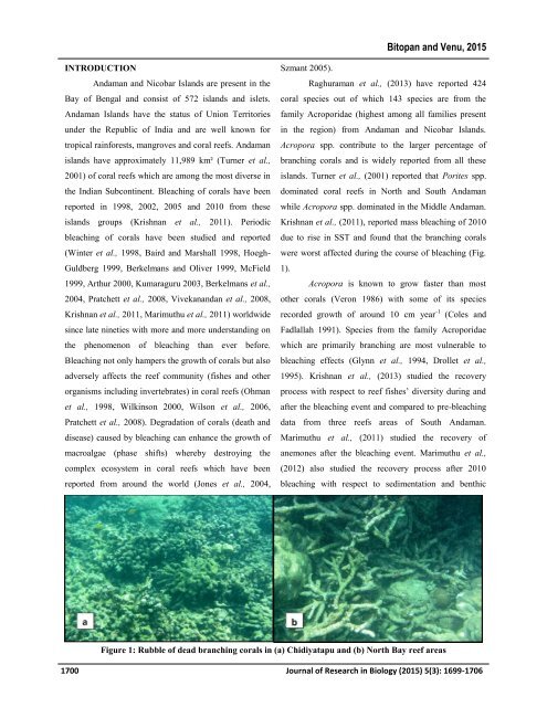 New recruitment of Acropora Oken, 1815 in South Andaman- A proof of recovery of Corals after 2010 mass bleaching