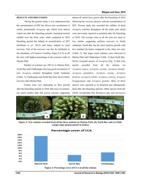 New recruitment of Acropora Oken, 1815 in South Andaman- A proof of recovery of Corals after 2010 mass bleaching