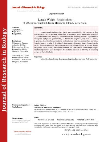 Length-Weight Relationships of 22 commercial fish from Margarita Island, Venezuela