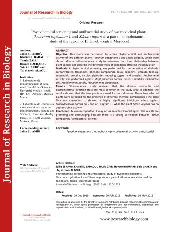 Phytochemical screening and antibacterial study of two medicinal plants 