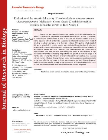 Evaluation of the insecticidal activity of two local plants aqueous extracts