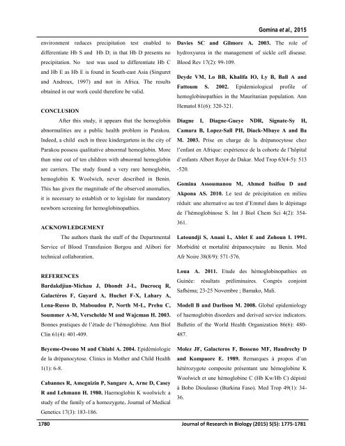 Prevalence of hemoglobin abnormalities in kindergartens of the city of Parakou (Benin) in 2013