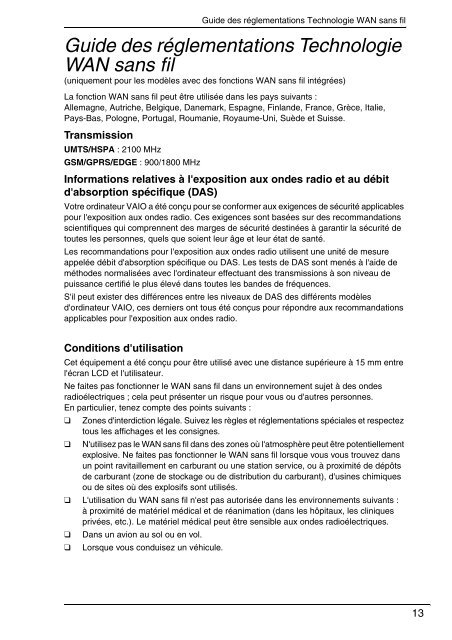 Sony VGN-P39VRL - VGN-P39VRL Documenti garanzia Francese