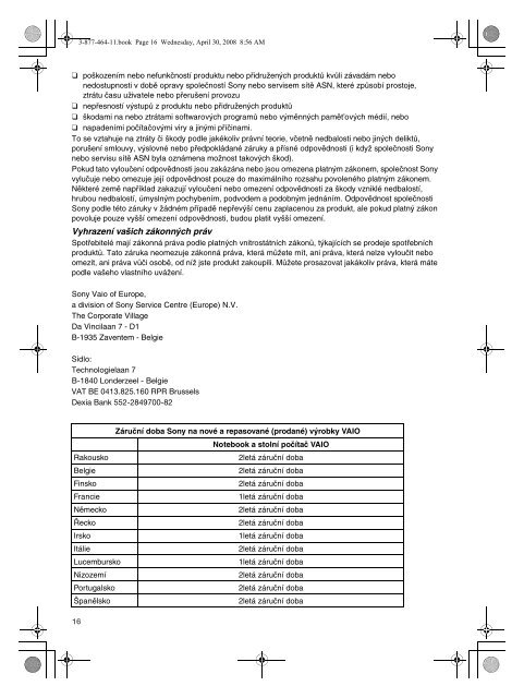 Sony VGN-NR31J - VGN-NR31J Documenti garanzia Polacco