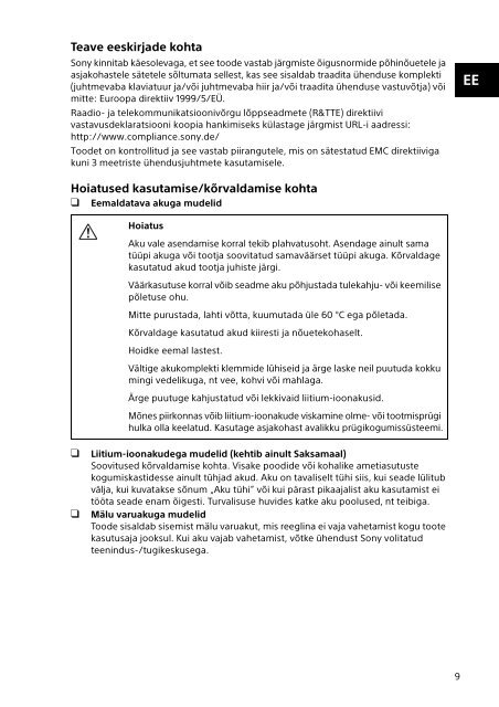 Sony SVE1713B4E - SVE1713B4E Documenti garanzia Lettone