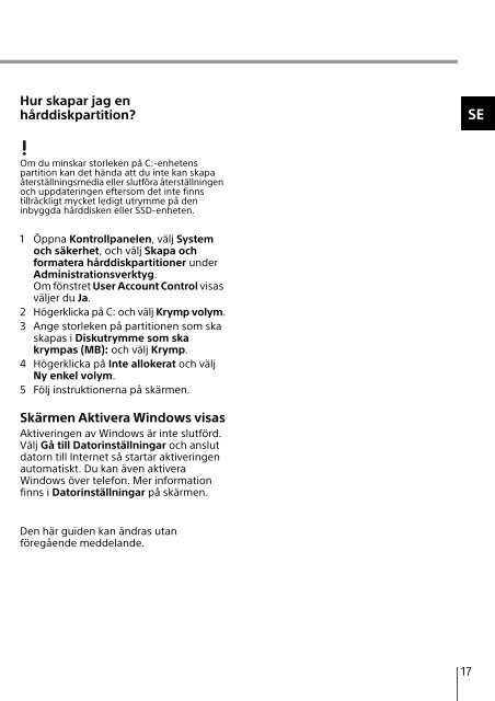 Sony SVE1713B4E - SVE1713B4E Guida alla risoluzione dei problemi Finlandese