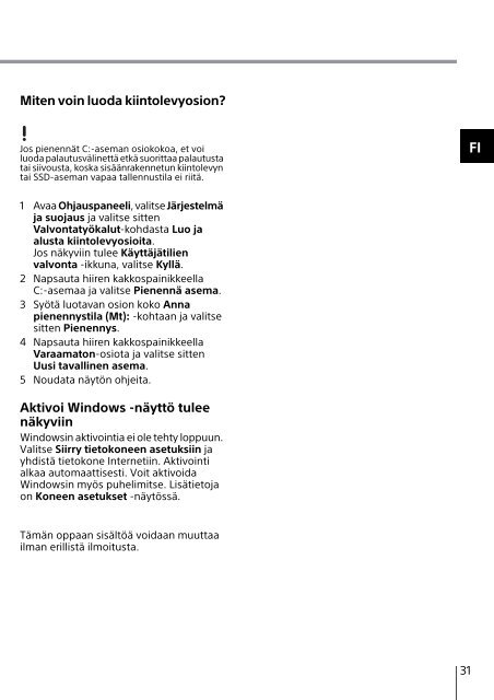 Sony SVE1713B4E - SVE1713B4E Guida alla risoluzione dei problemi Finlandese