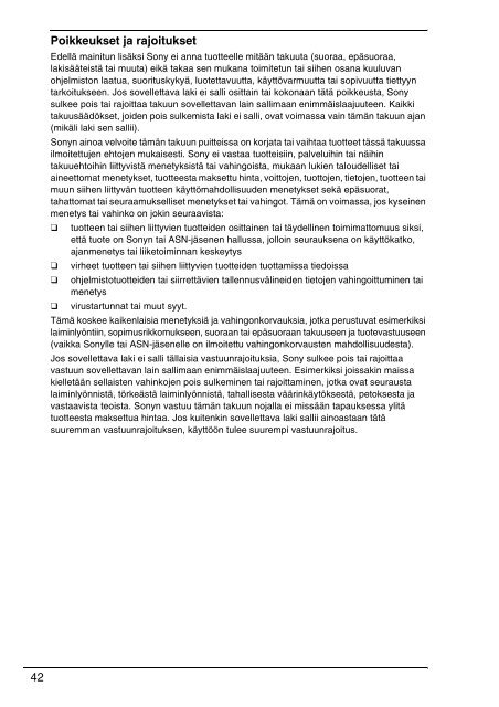 Sony VPCSB1V9R - VPCSB1V9R Documenti garanzia Finlandese