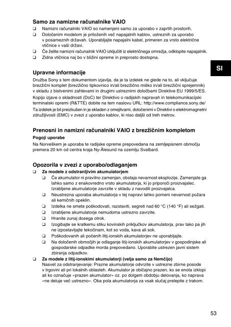 Sony SVS1511C5E - SVS1511C5E Documenti garanzia Sloveno