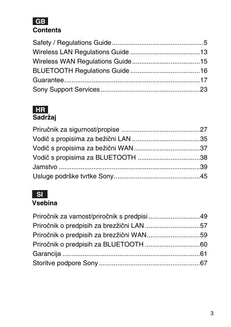 Sony SVS1511C5E - SVS1511C5E Documenti garanzia Croato