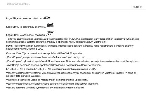 Sony VPCSA3S9E - VPCSA3S9E Istruzioni per l'uso Ceco