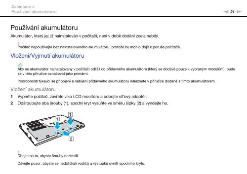 Sony VPCSA3S9E - VPCSA3S9E Istruzioni per l'uso Ceco