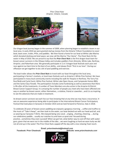20 Years Memento of International Breast Cancer Dragon Boat Paddling. "Our Stories"