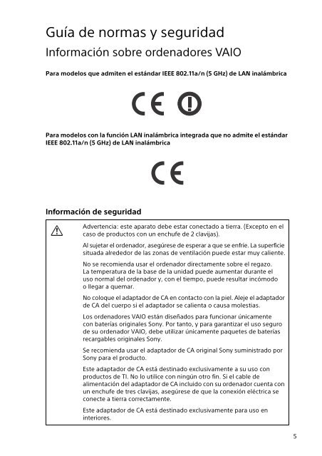 Sony SVL2414Z1R - SVL2414Z1R Documenti garanzia Spagnolo