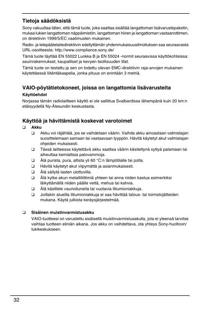 Sony VPCEB4S1R - VPCEB4S1R Documenti garanzia Finlandese