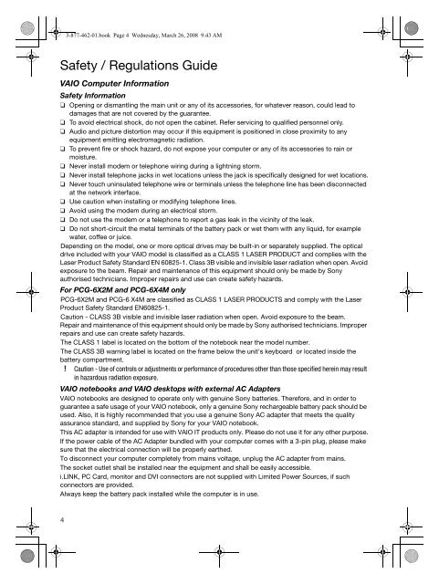 Sony VGN-Z11AWN - VGN-Z11AWN Documenti garanzia Inglese