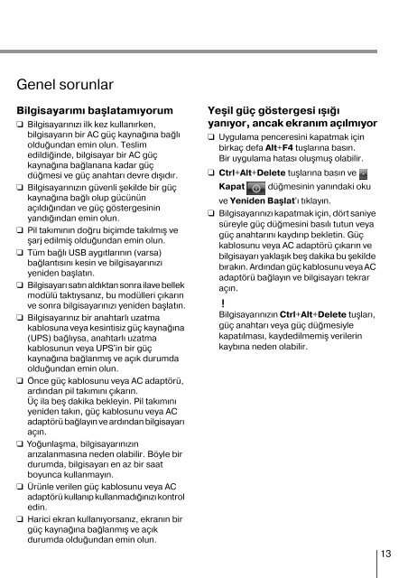 Sony VPCYB3Q1R - VPCYB3Q1R Guida alla risoluzione dei problemi Turco