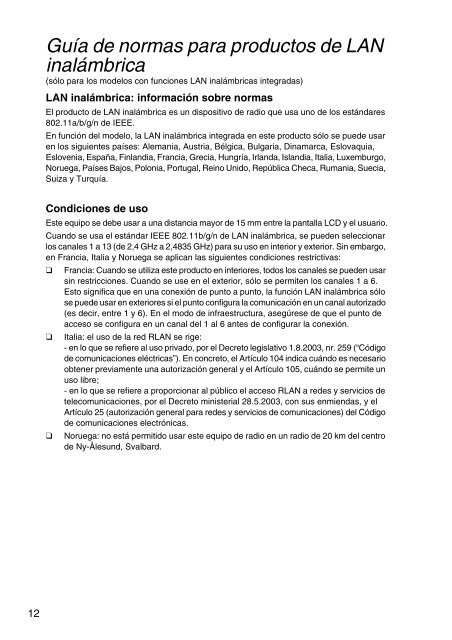 Sony SVT1311C4E - SVT1311C4E Documenti garanzia Spagnolo