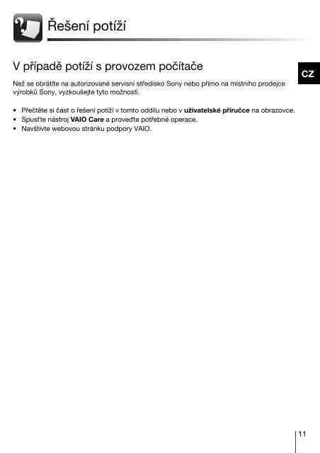 Sony VPCEB3Z1R - VPCEB3Z1R Guida alla risoluzione dei problemi Ceco
