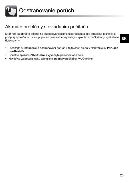 Sony VPCEB3Z1R - VPCEB3Z1R Guida alla risoluzione dei problemi Ceco