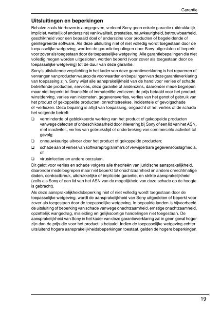 Sony VPCEB3Z1R - VPCEB3Z1R Documenti garanzia Olandese