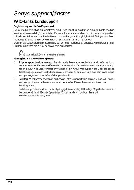 Sony VPCL13S1E - VPCL13S1E Documenti garanzia Svedese
