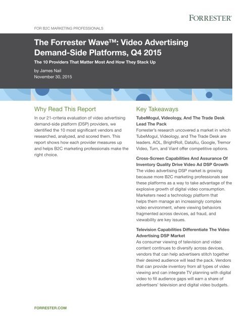 The Forrester Wave Video Advertising Demand Side Platforms Q4 2015