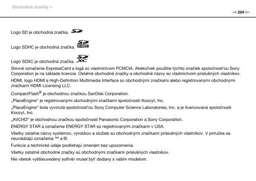 Sony VPCSE1E1E - VPCSE1E1E Istruzioni per l'uso Slovacco