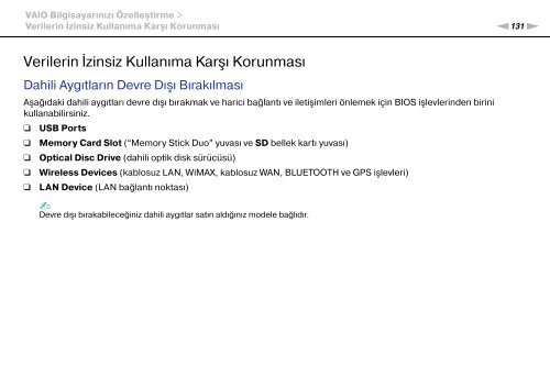 Sony VPCSE1E1E - VPCSE1E1E Istruzioni per l'uso Turco