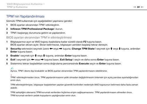 Sony VPCSE1E1E - VPCSE1E1E Istruzioni per l'uso Turco