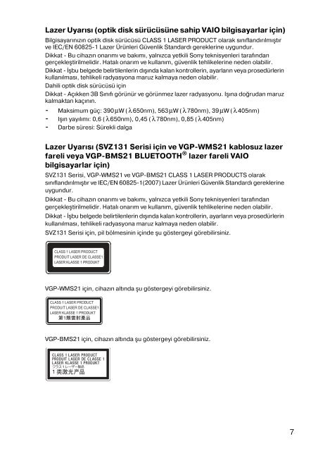 Sony SVE1511B4E - SVE1511B4E Documenti garanzia Turco