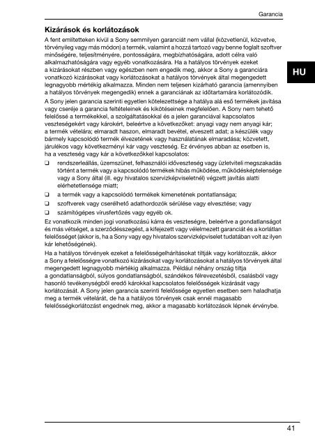 Sony VPCJ12M1E - VPCJ12M1E Documenti garanzia Ungherese