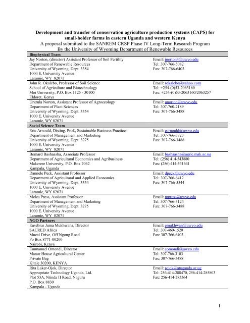 Curriculum Vitae University of Wyoming