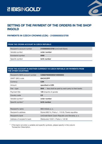 SETTING OF THE PAYMENT OF THE ORDERS IN THE SHOP INGOLD