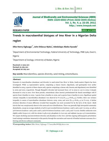 Trends in macrobenthal biotypes of Imo River in a Nigerian Delta region