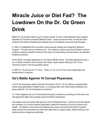 Miracle Juice or Diet Fad? The Lowdown On the Dr. Oz Green Drink