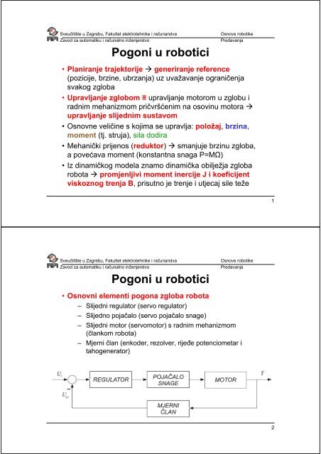 Pogoni u robotici Pogoni u robotici - FER-a - Sveučilište u Zagrebu