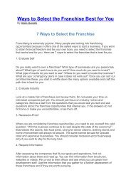 Ways to Select the Franchise Best for You