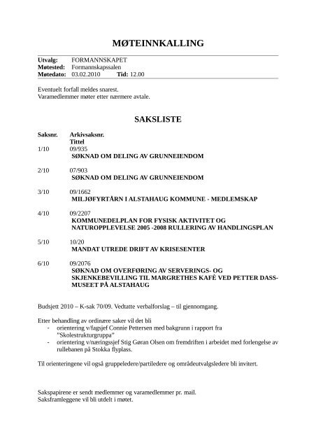 MØTEINNKALLING