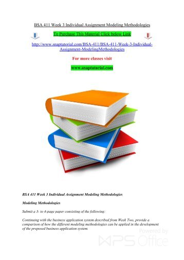BSA 411 Week 3 Individual Assignment Modeling Methodologies/ snaptutorial