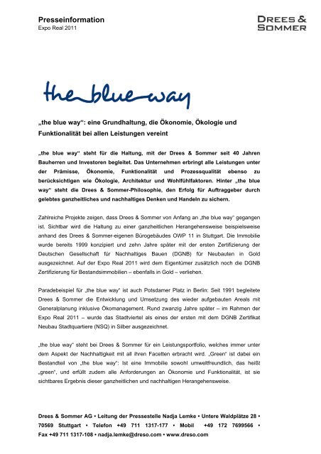 the blue way eine Grundhaltung die Oekonomie ... - Drees & Sommer