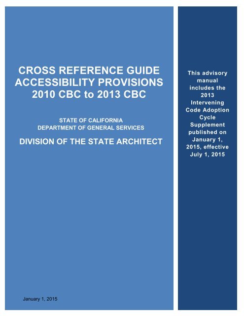 CROSS REFERENCE GUIDE ACCESSIBILITY PROVISIONS 2010 CBC to 2013 CBC
