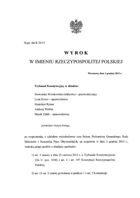 Wyrok W Imieniu Rzeczypospolitej Polskiej