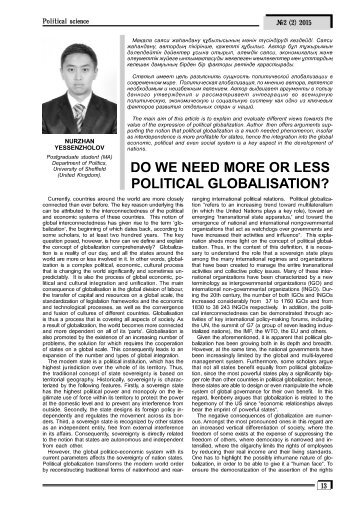 Yessenzholov Nurzhan. Political globalisation