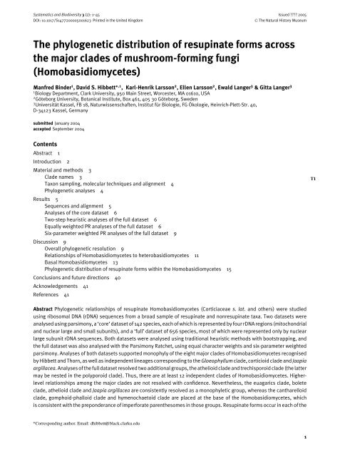 The phylogenetic distribution of resupinate forms across the major ...