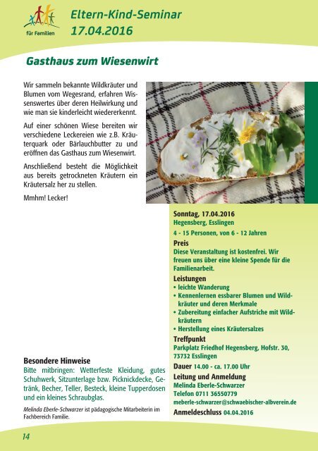 Familien-Programme 2016 im Schwäbischen Albverein.