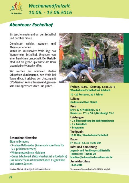 Familien-Programme 2016 im Schwäbischen Albverein.